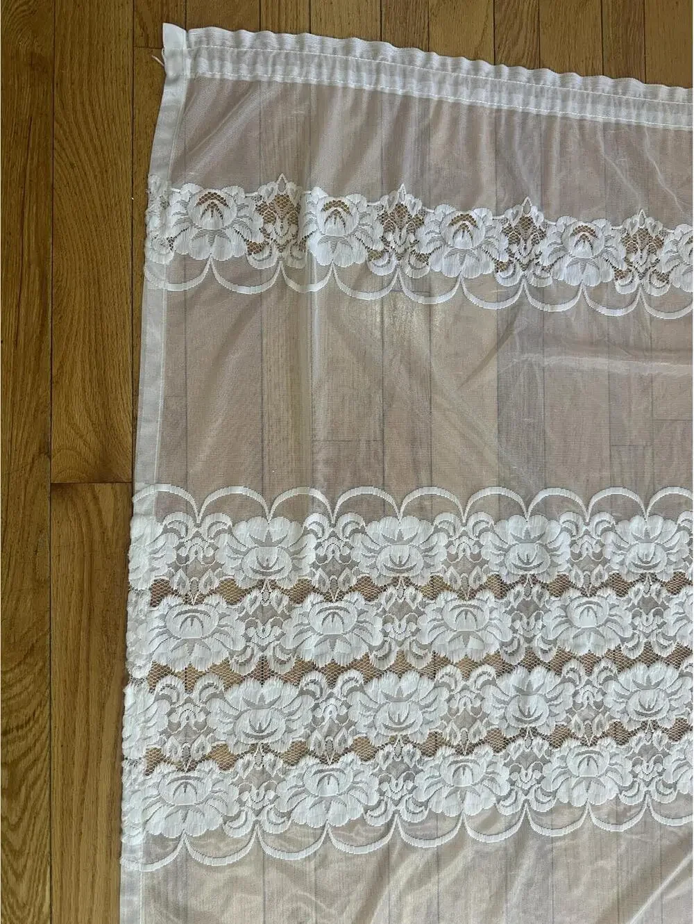 Vintage Lace Curtain Panels Pair White Sheer Rod Pocket Cottagecore
